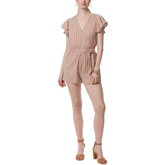 Jessica Simpson Pants - Jessica Simpson Womens Ilona Brown Checkered Surplice Smocked Romper NWT